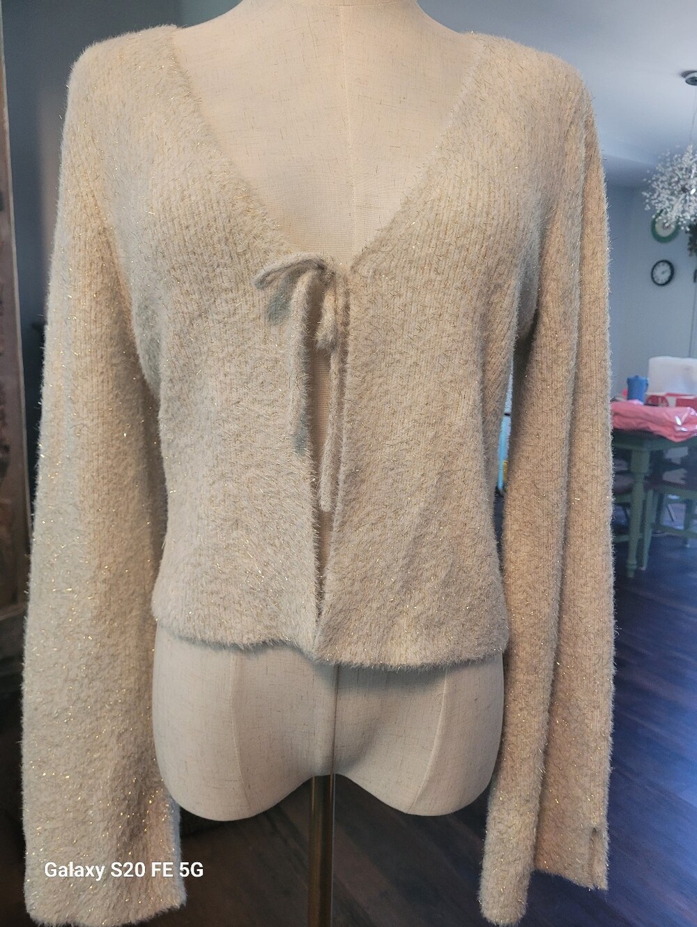 Happily Grey Womens Metallic Shimmer Cropped Y2K Long Sleeve With Tie Closure